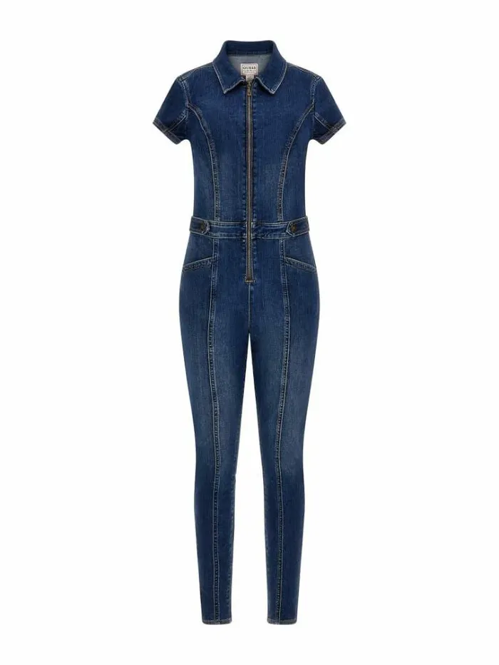 Women Skinny Fit Denim Jumpsuit Blue Guess Dresses And Jumpsuits