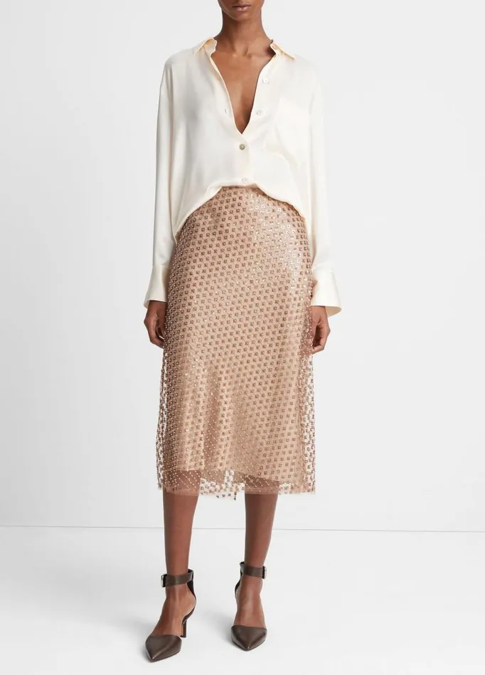 Women Skirts Vince Beaded Sequin Straight Skirt Fawn