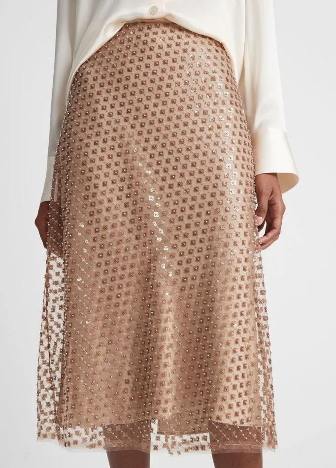 Women Skirts Vince Beaded Sequin Straight Skirt Fawn