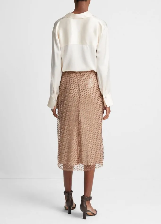 Women Skirts Vince Beaded Sequin Straight Skirt Fawn