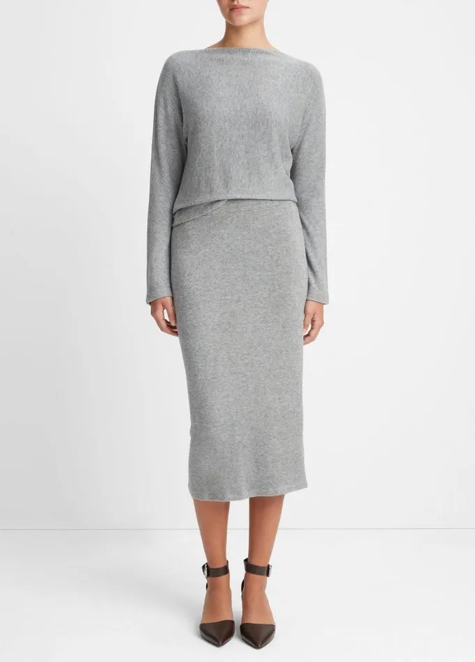 Women Skirts Vince Cozy Midi Skirt Heather Silver Dust