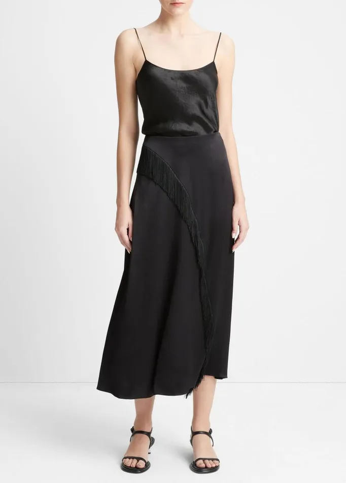 Women Skirts Vince Fringe Draped Asymmetric Skirt Black