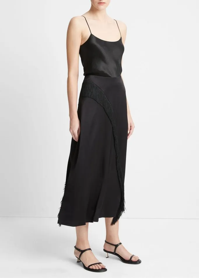 Women Skirts Vince Fringe Draped Asymmetric Skirt Black