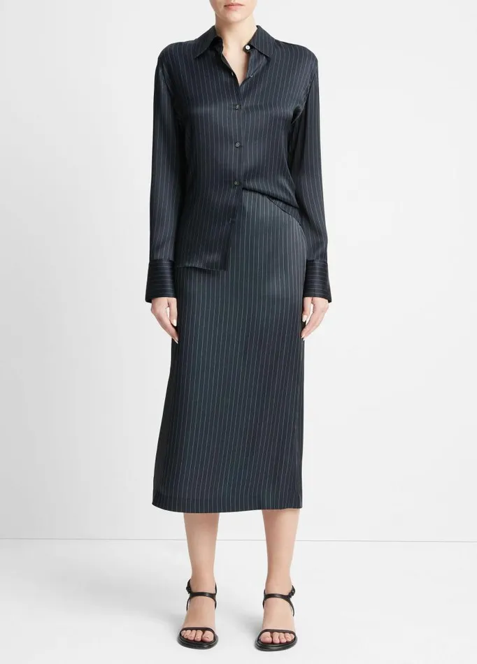 Women Skirts Vince Pinstripe Lean Pencil Skirt Dark Obsidian