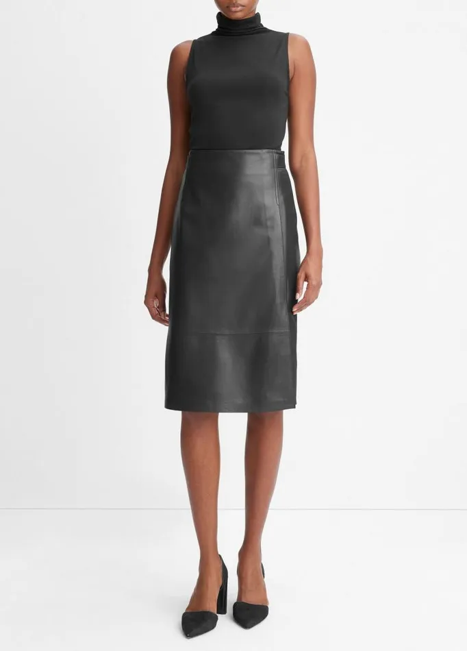 Women Skirts Vince Tailored Leather Skirt Black