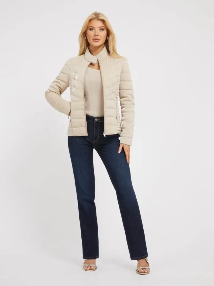 Women Slim Fit Coated Puffer Cream Guess Coats And Jackets