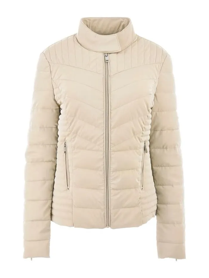 Women Slim Fit Coated Puffer Cream Guess Coats And Jackets