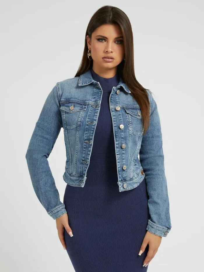 Women Slim Fit Denim Jacket Light Blue Guess Coats And Jackets