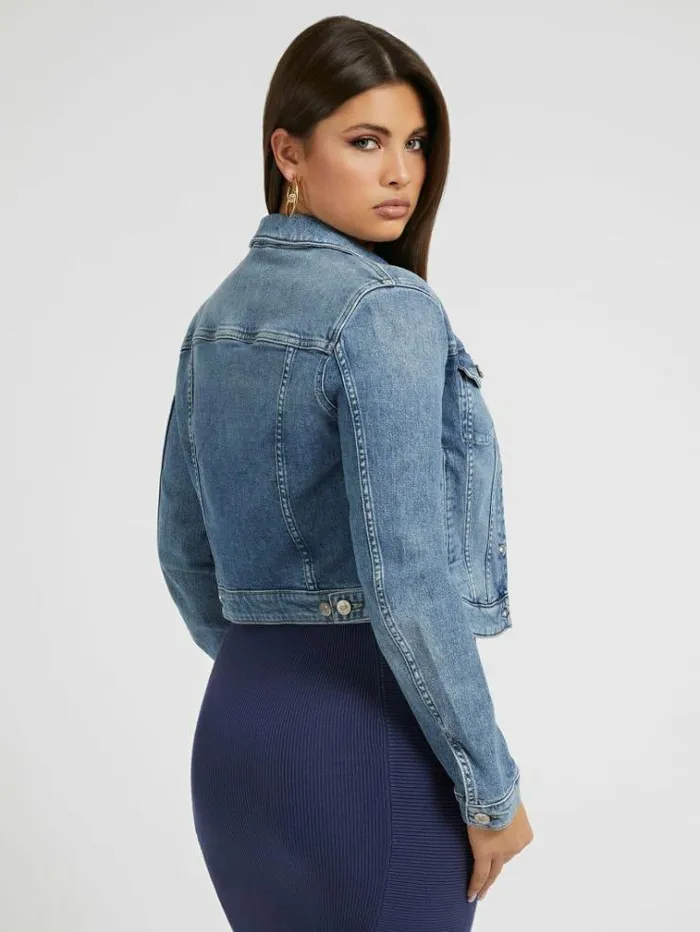 Women Slim Fit Denim Jacket Light Blue Guess Coats And Jackets