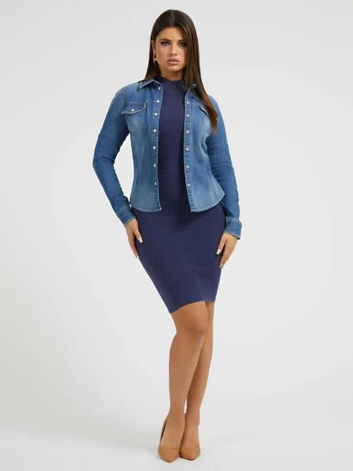 Women Slim Fit Denim Shirt Light Blue Guess Tops And Shirts