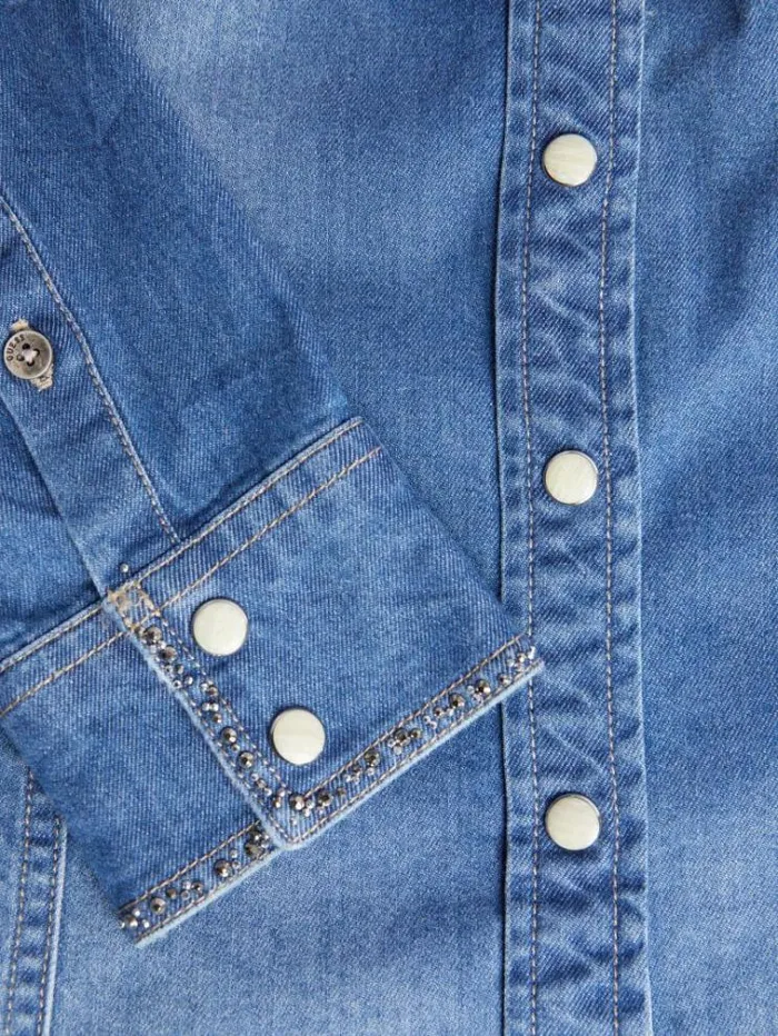 Women Slim Fit Denim Shirt Light Blue Guess Tops And Shirts