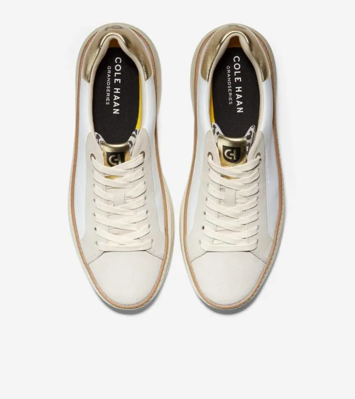 Women Sneakers Cole Haan GrandPr Topspin Sneakers Optic Whitegoldleopard Print