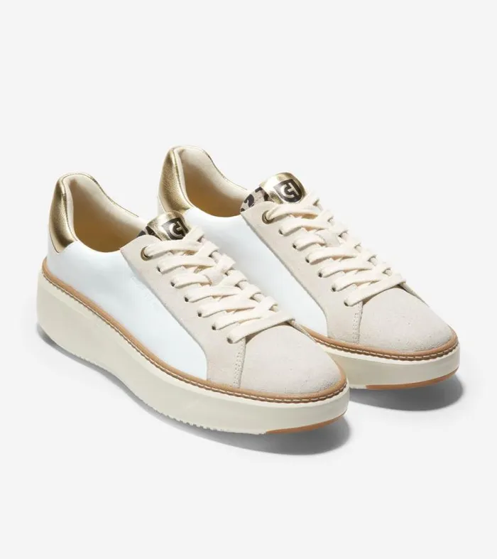 Women Sneakers Cole Haan GrandPr Topspin Sneakers Optic Whitegoldleopard Print