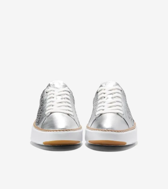 Women Sneakers Cole Haan Grandpr Topspin Sneakers Silver Genevieve Weaveoptic White