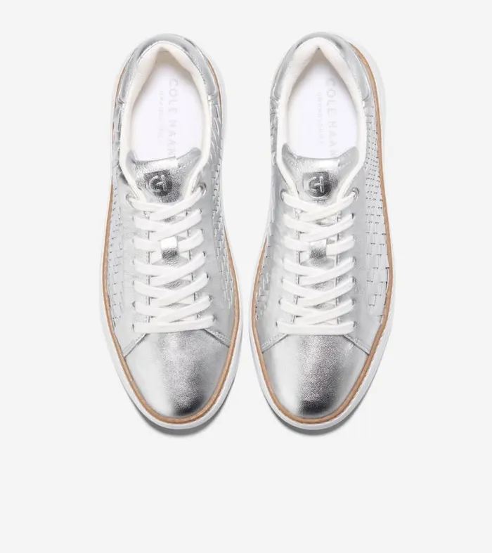 Women Sneakers Cole Haan Grandpr Topspin Sneakers Silver Genevieve Weaveoptic White