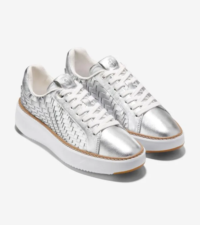 Women Sneakers Cole Haan Grandpr Topspin Sneakers Silver Genevieve Weaveoptic White
