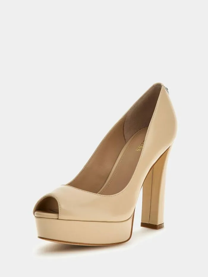 Women Soza Leather Opentoe Court Shoes Beige Guess Heels