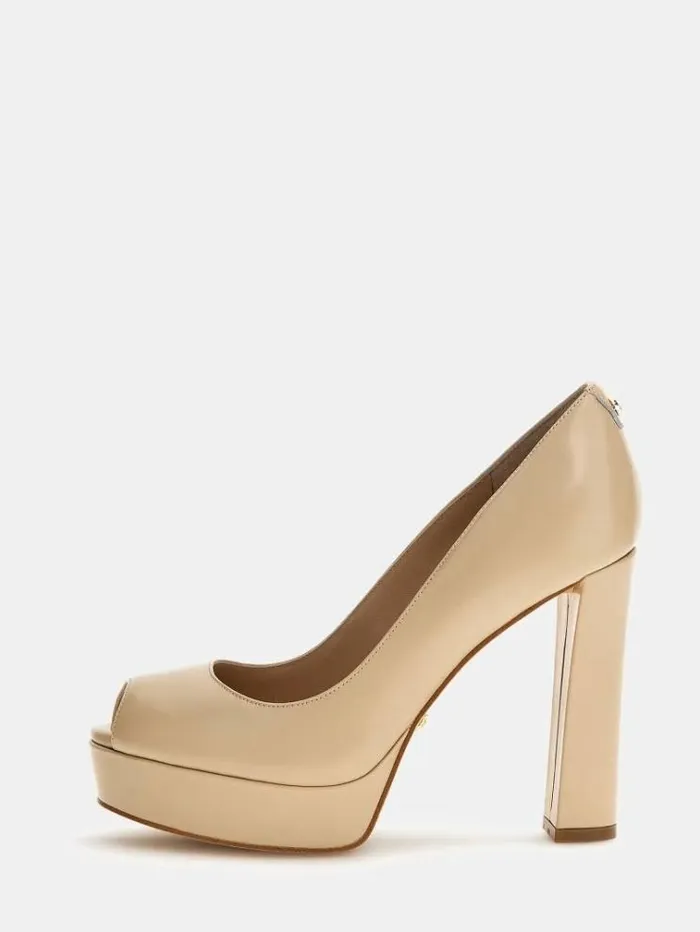 Women Soza Leather Opentoe Court Shoes Beige Guess Heels