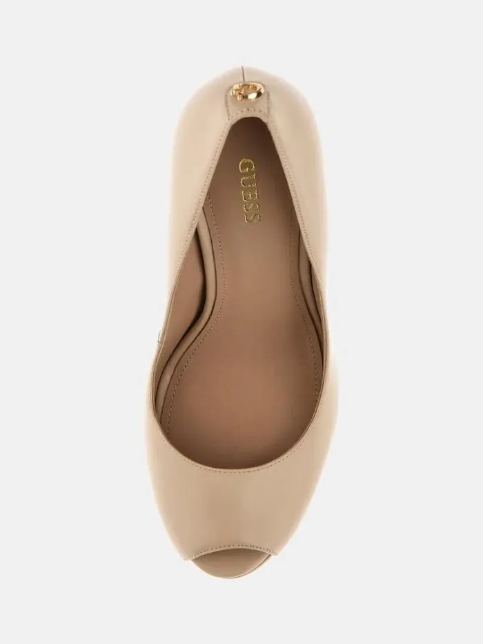 Women Soza Leather Opentoe Court Shoes Beige Guess Heels