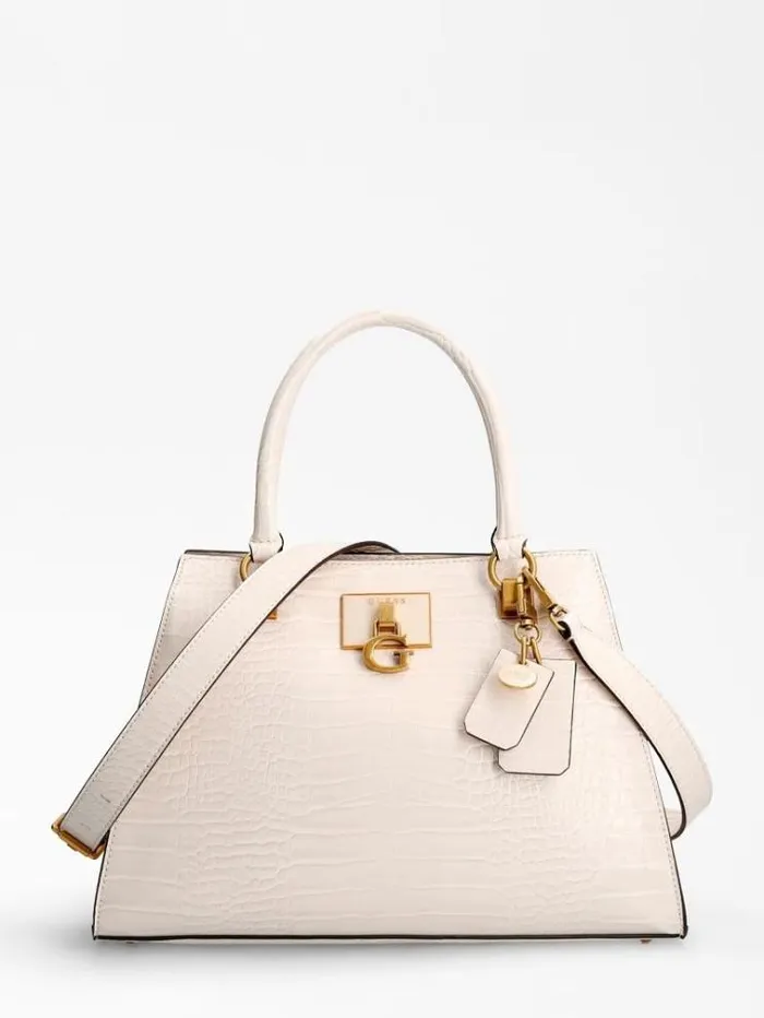Women Stephi Croc Print Handbag Cream Guess Handbags