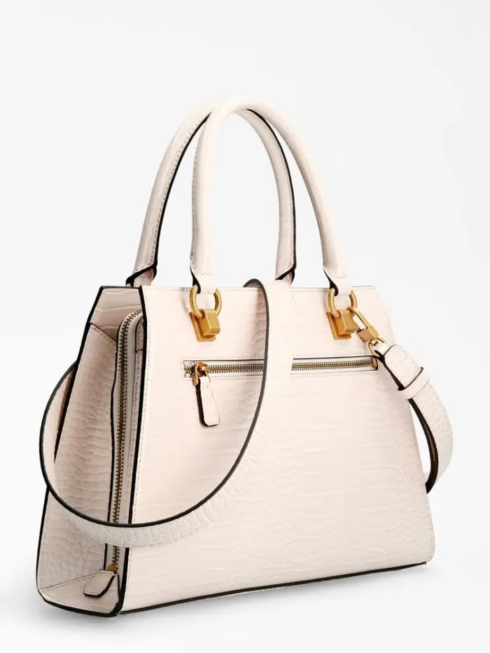 Women Stephi Croc Print Handbag Cream Guess Handbags