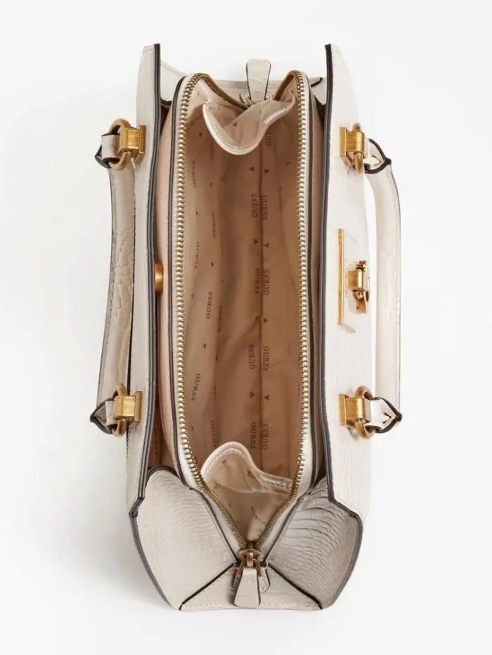 Women Stephi Croc Print Handbag Cream Guess Handbags