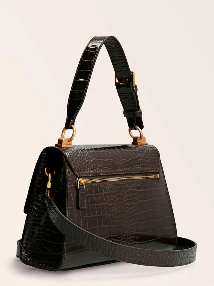 Women Stephi Croc Print Handbag Dark Brown Guess Handbags