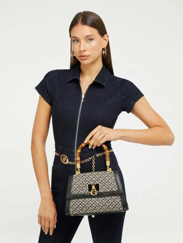 Women Stephi Logo Handbag Black Multi Guess Handbags
