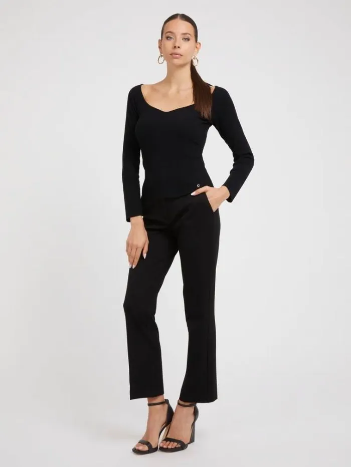 Women Straight Chino Pant Black Guess Trousers