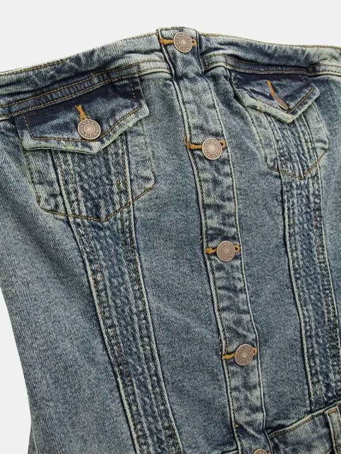 Women Strapless Denim Dress Light Blue Guess Dresses And Jumpsuits