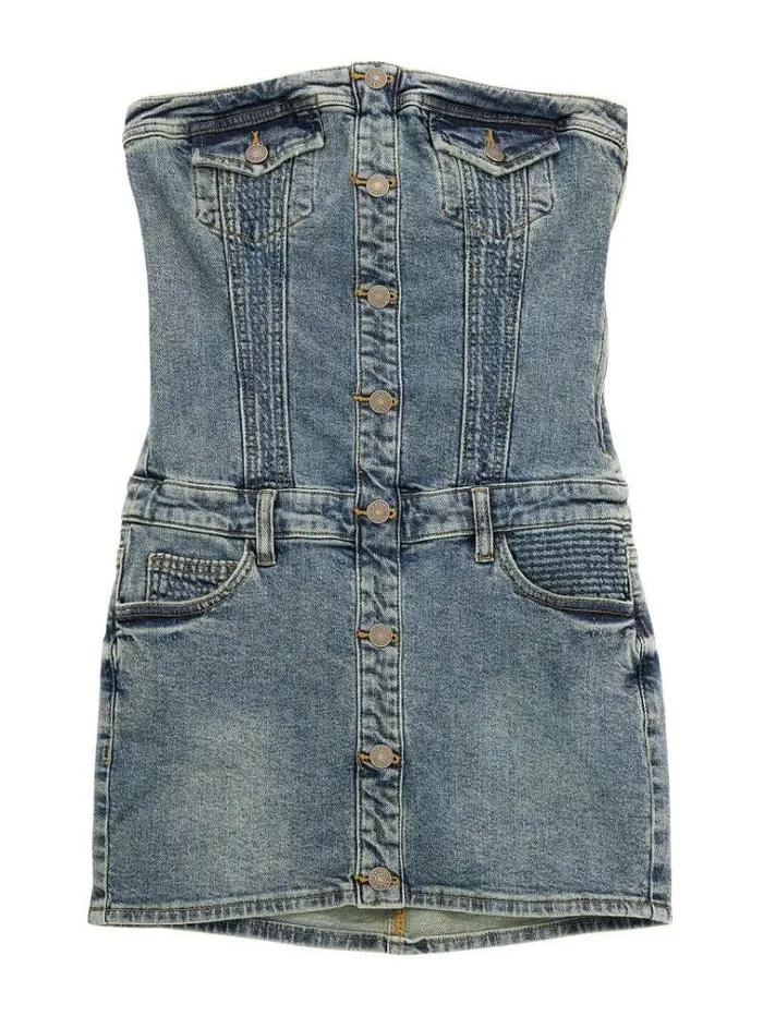 Women Strapless Denim Dress Light Blue Guess Dresses And Jumpsuits
