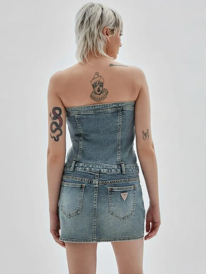Women Strapless Denim Dress Light Blue Guess Dresses And Jumpsuits