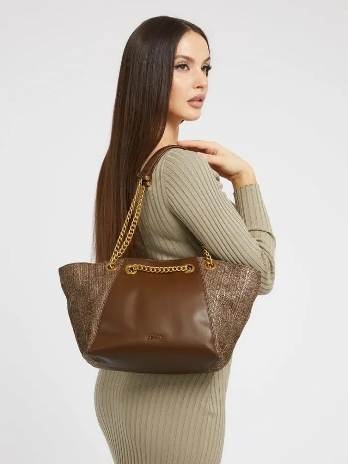 Women Strello Straw Shopper Brown Guess Shoppers