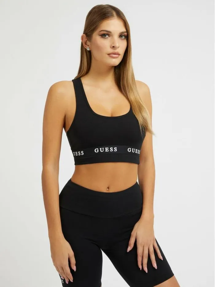 Women Stretch Jersey Logoed Active Bra Black Guess Activewear