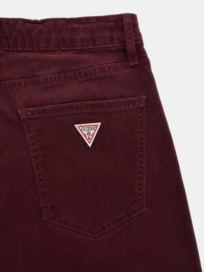 Women Stretch Velvet Flare Pant Burgundy Guess Trousers