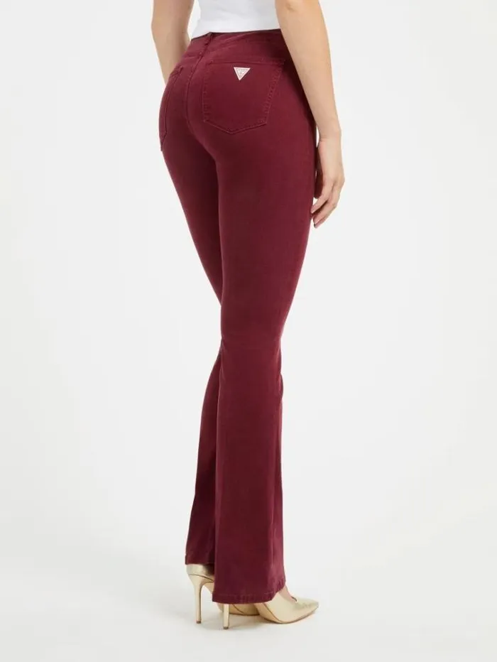 Women Stretch Velvet Flare Pant Burgundy Guess Trousers