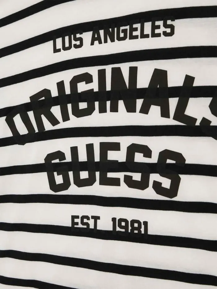 Women Striped Cropped Tshirt Black Multi Guess Tshirts