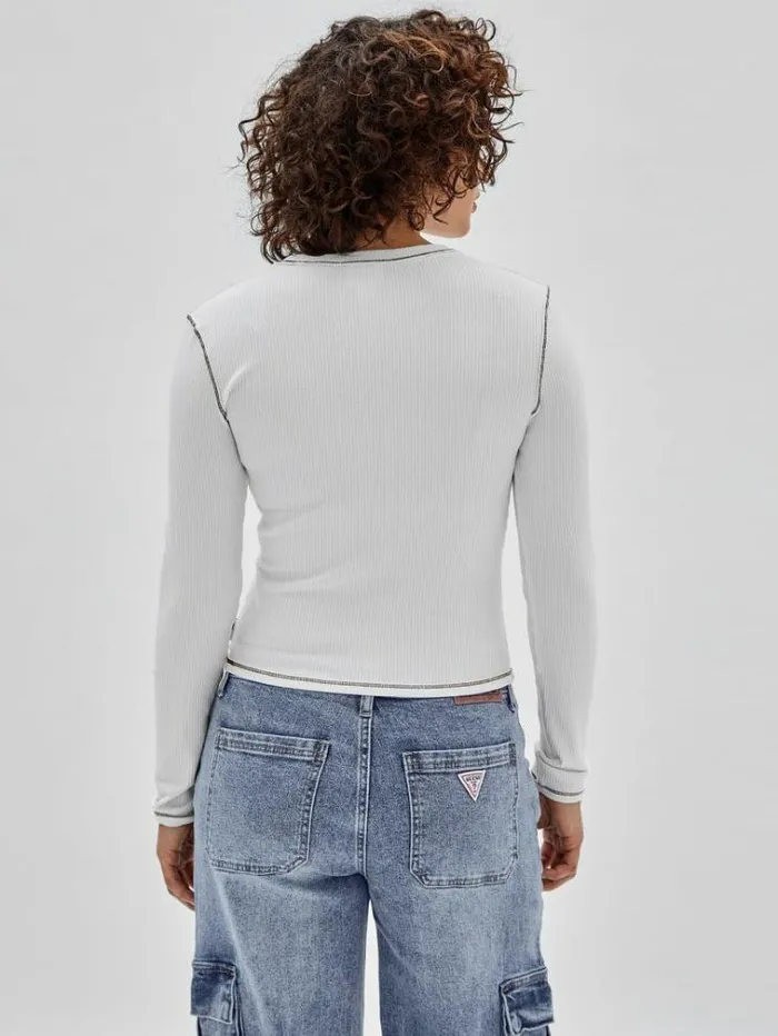Women Striped Tshirt White Guess Tshirts
