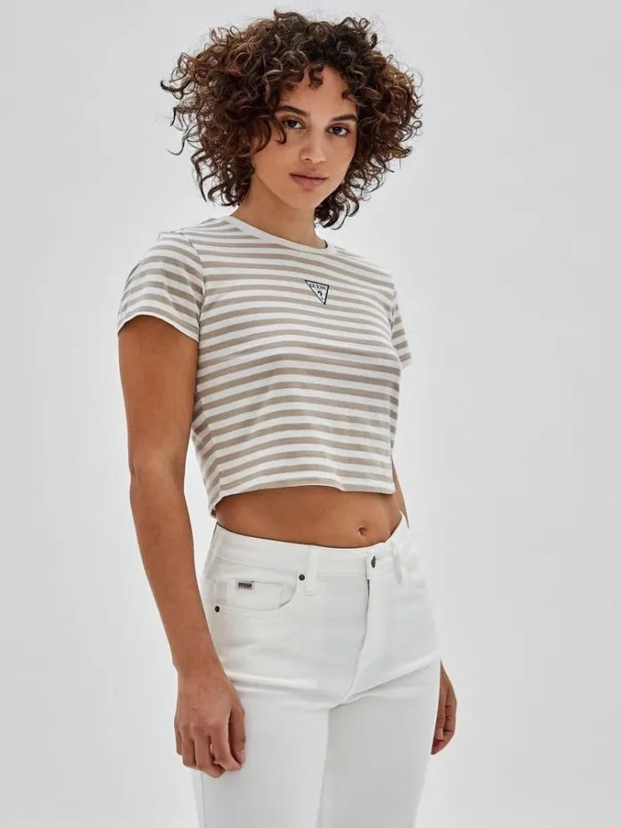 Women Striped Tshirt White Multi Guess Tshirts