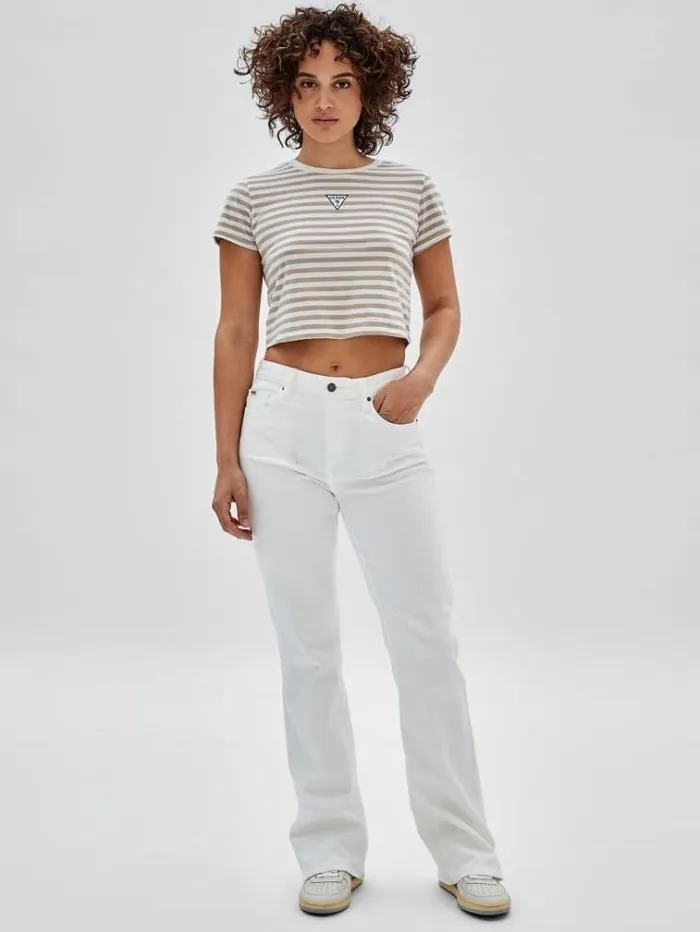 Women Striped Tshirt White Multi Guess Tshirts
