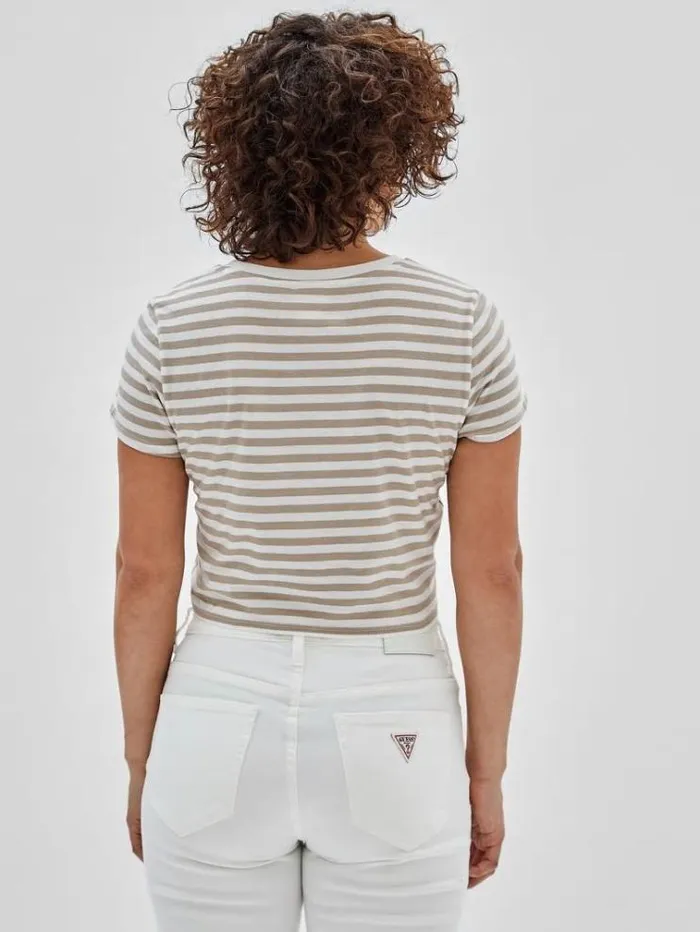 Women Striped Tshirt White Multi Guess Tshirts