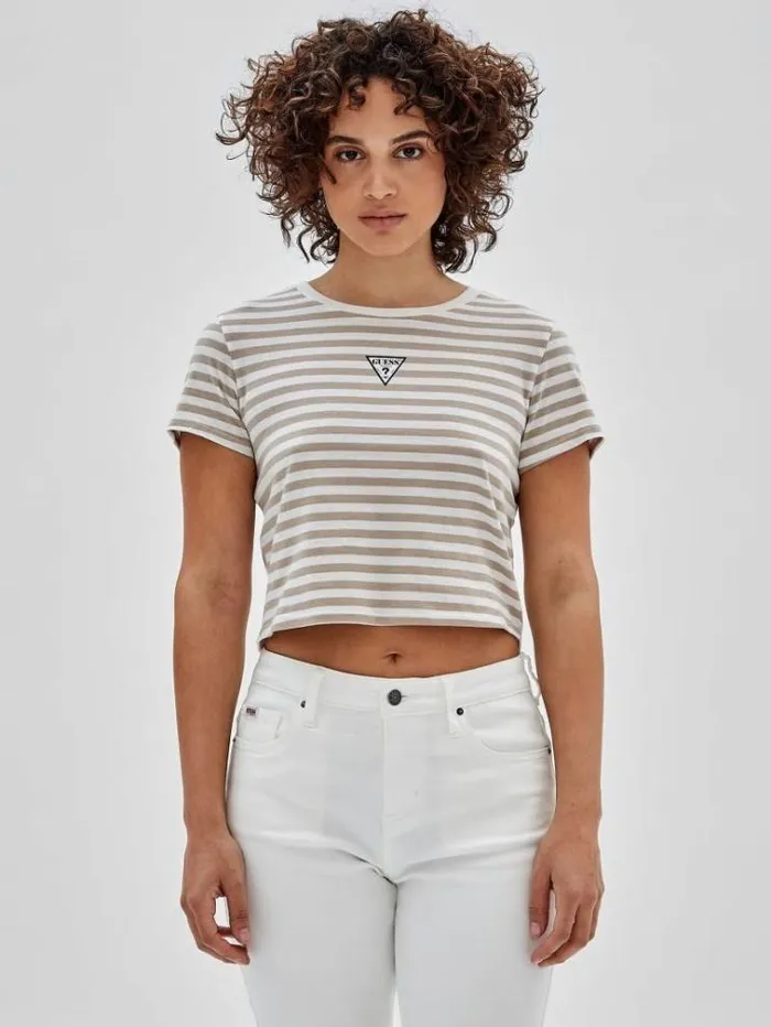 Women Striped Tshirt White Multi Guess Tshirts