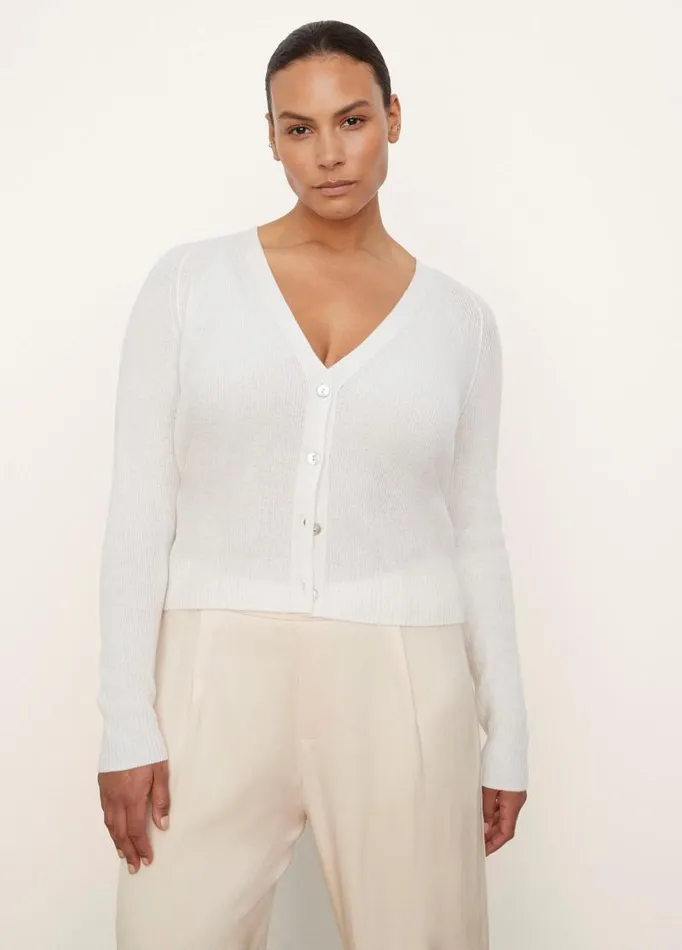 Women Sweaters Vince Cashmere Ribbed Raglan Cardigan Off White