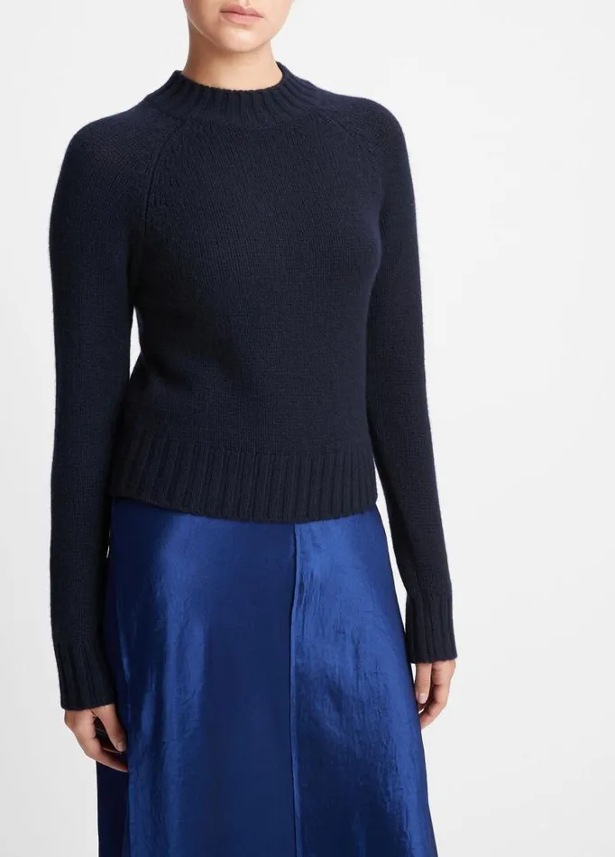 Women Sweaters Vince Cashmere Shrunken Mock Neck Sweater Coastal Blue