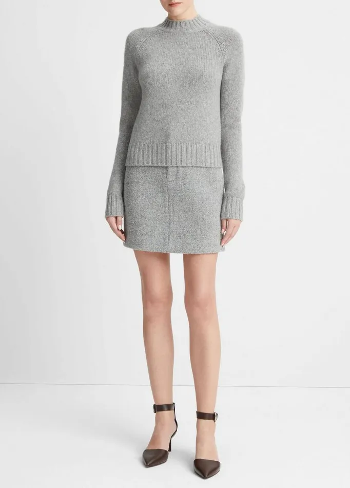 Women Sweaters Vince Cashmere Shrunken Mock Neck Sweater Heather Silver Dust