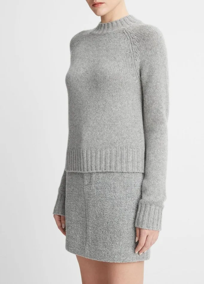 Women Sweaters Vince Cashmere Shrunken Mock Neck Sweater Heather Silver Dust