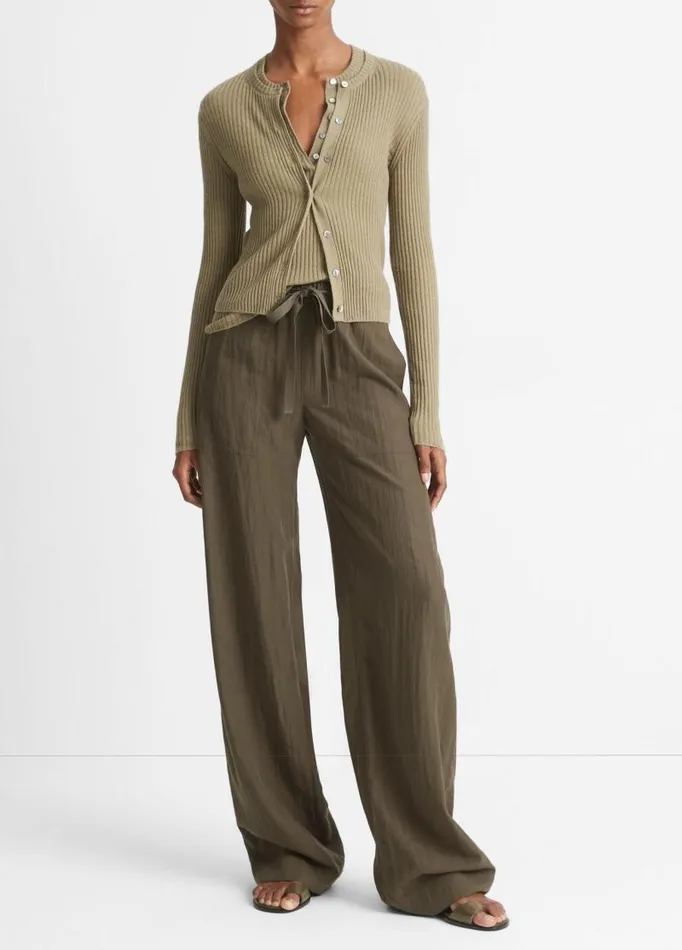 Women Sweaters Vince CashmereSilk Ribbed Cardigan Artichoke