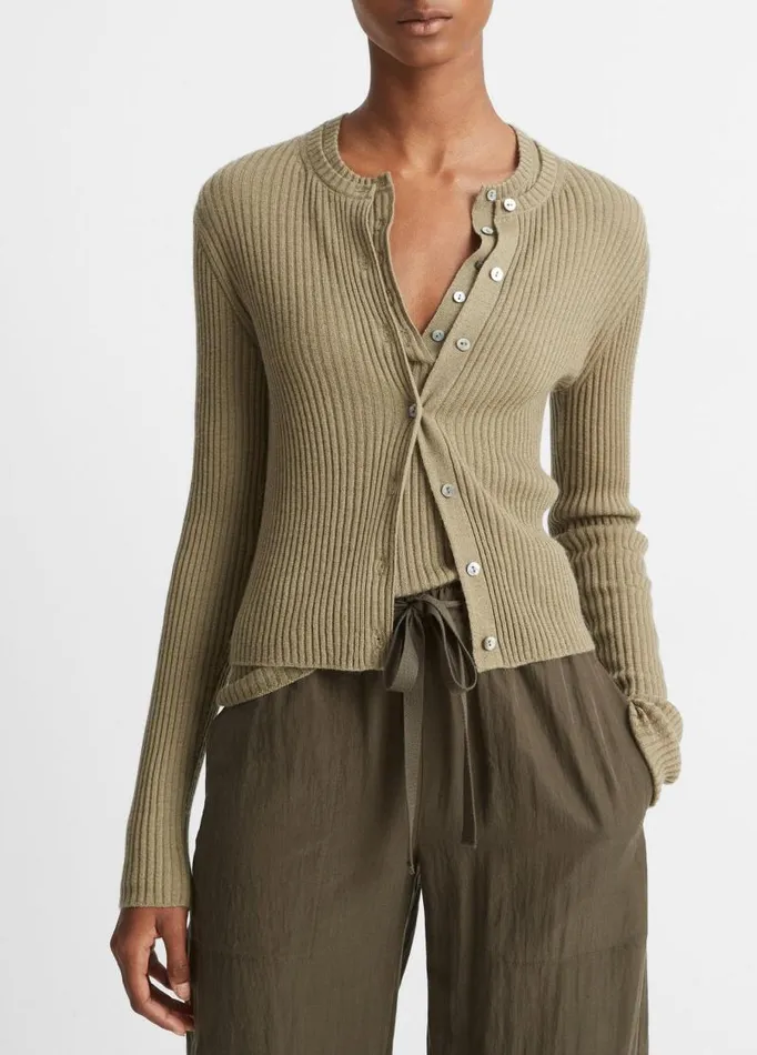 Women Sweaters Vince CashmereSilk Ribbed Cardigan Artichoke