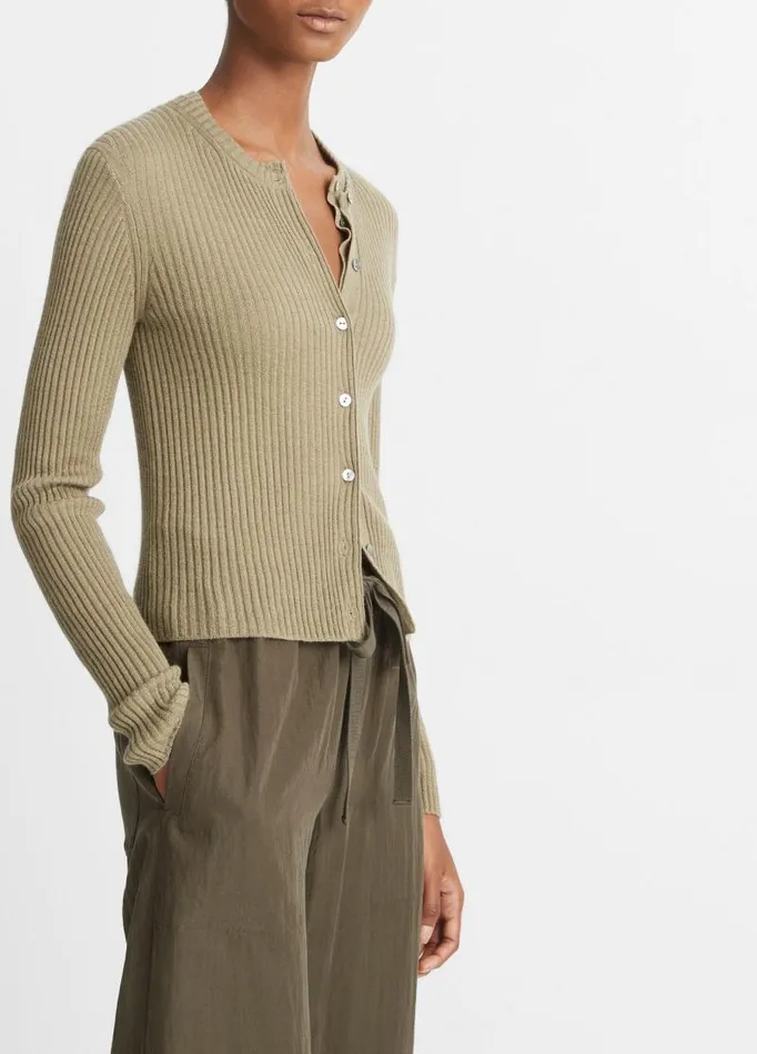 Women Sweaters Vince CashmereSilk Ribbed Cardigan Artichoke