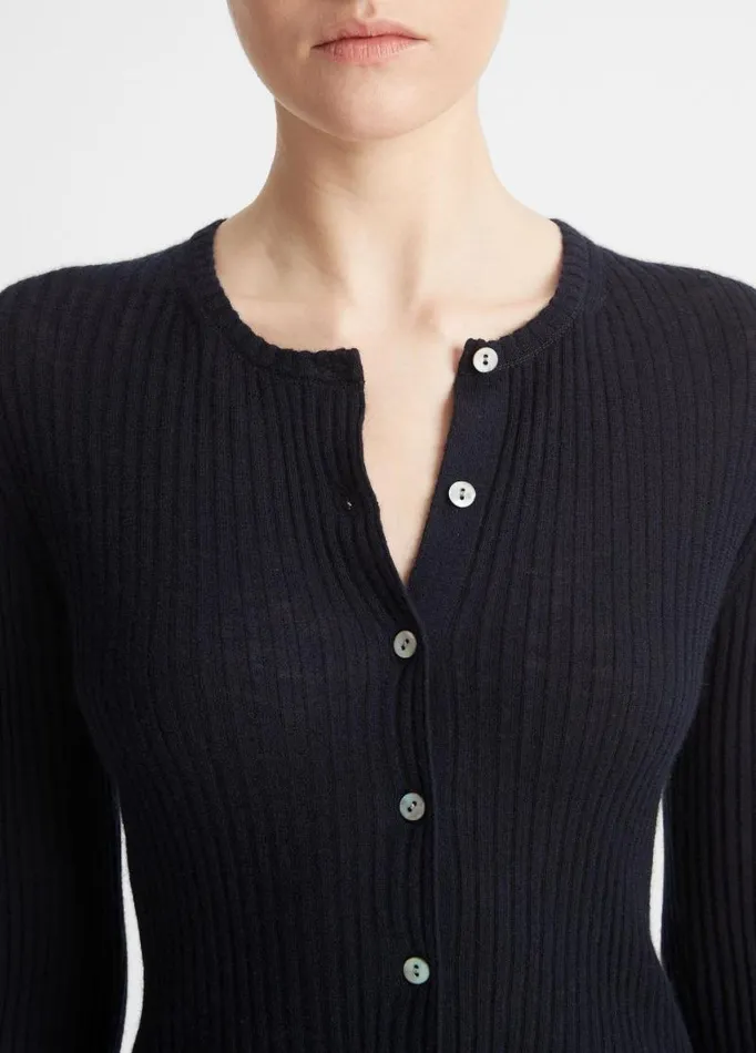 Women Sweaters Vince CashmereSilk Ribbed Cardigan Coastal Blue